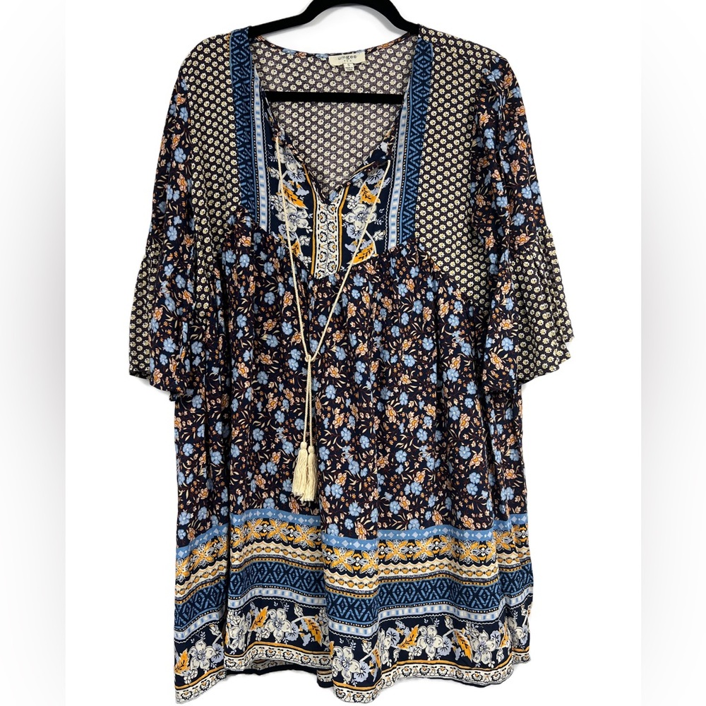 Umgee Peasant Floral Tunic Flowy Boho Festival Dress Size Small